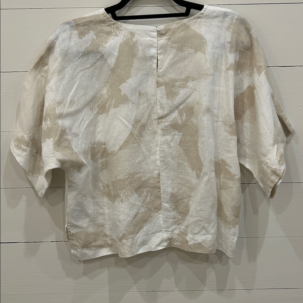 DKNY Beige and Cream Women's Linen Blouse - Picture 3 of 7
